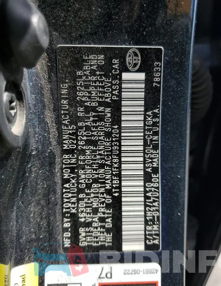 4T1BF1FK8FU931204 Photo# 12