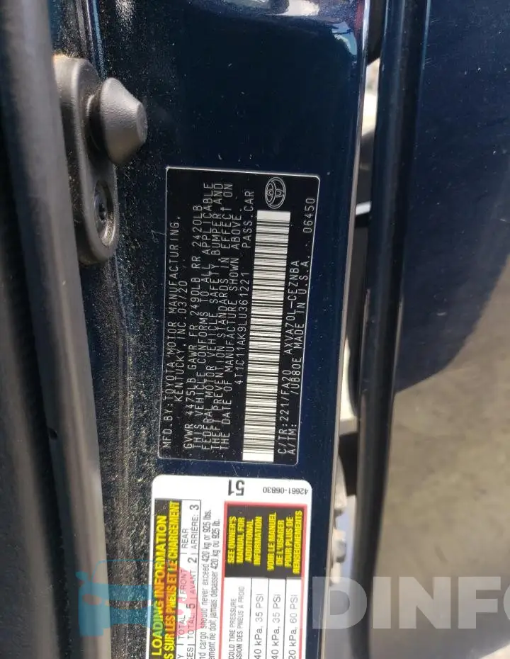 4T1C11AK9LU361221 Photo# 12