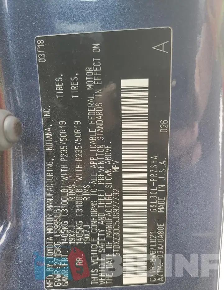 5TDXZ3DC5JS927732 Photo# 13