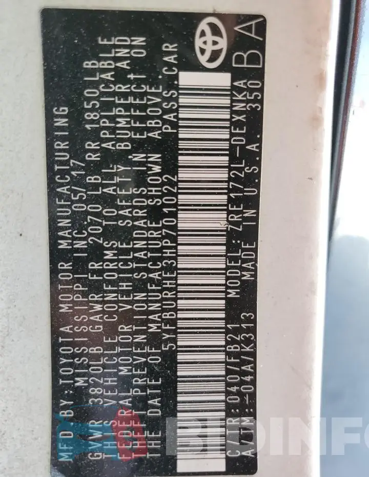 5YFBURHE3HP701022 Photo# 13