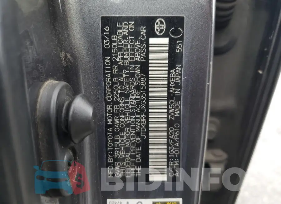 JTDKBRFUXG3515887 Photo# 13