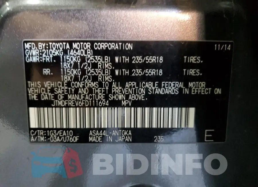 JTMDFREV6FD111694 Photo# 13