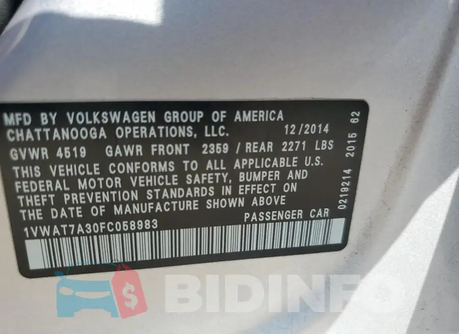 1VWAT7A30FC058983 Photo# 12