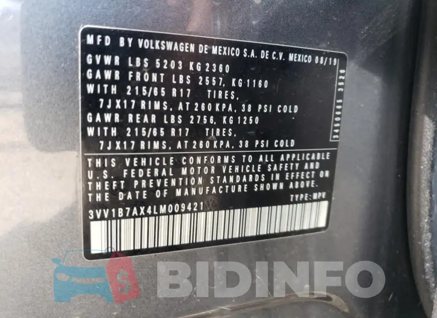 3VV1B7AX4LM009421 Photo# 12