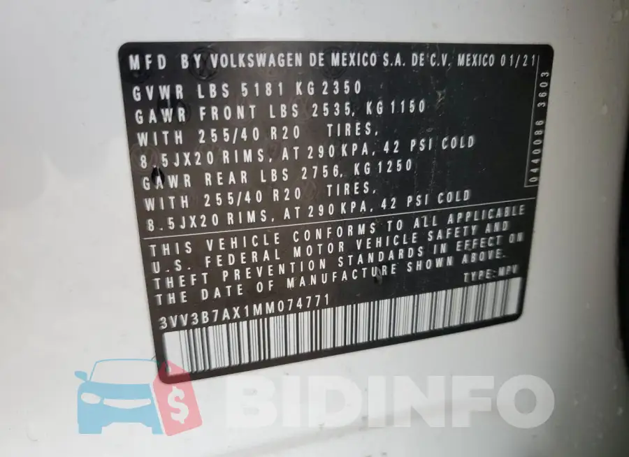 3VV3B7AX1MM074771 Photo# 12