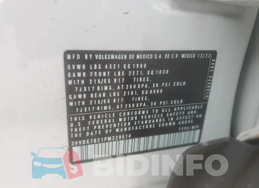 3VVDX7B21PM329514 Photo# 12