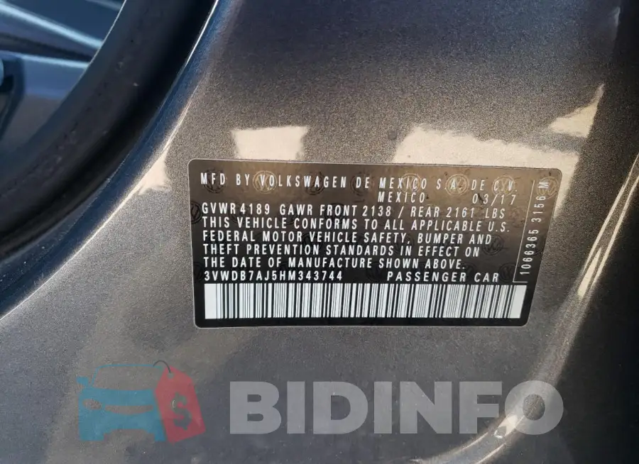 3VWDB7AJ5HM343744 Photo# 12