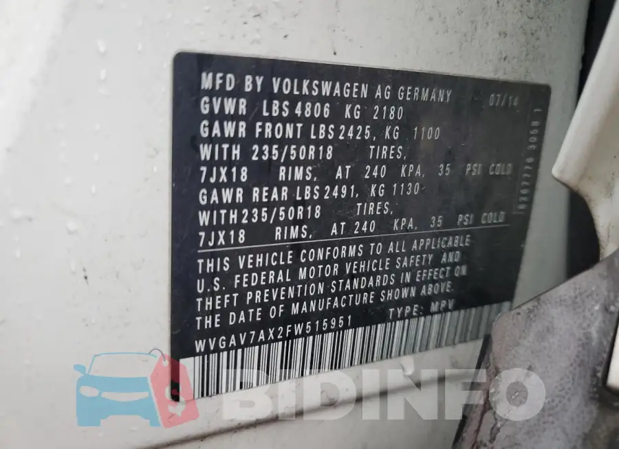 WVGAV7AX2FW515951 Photo# 13