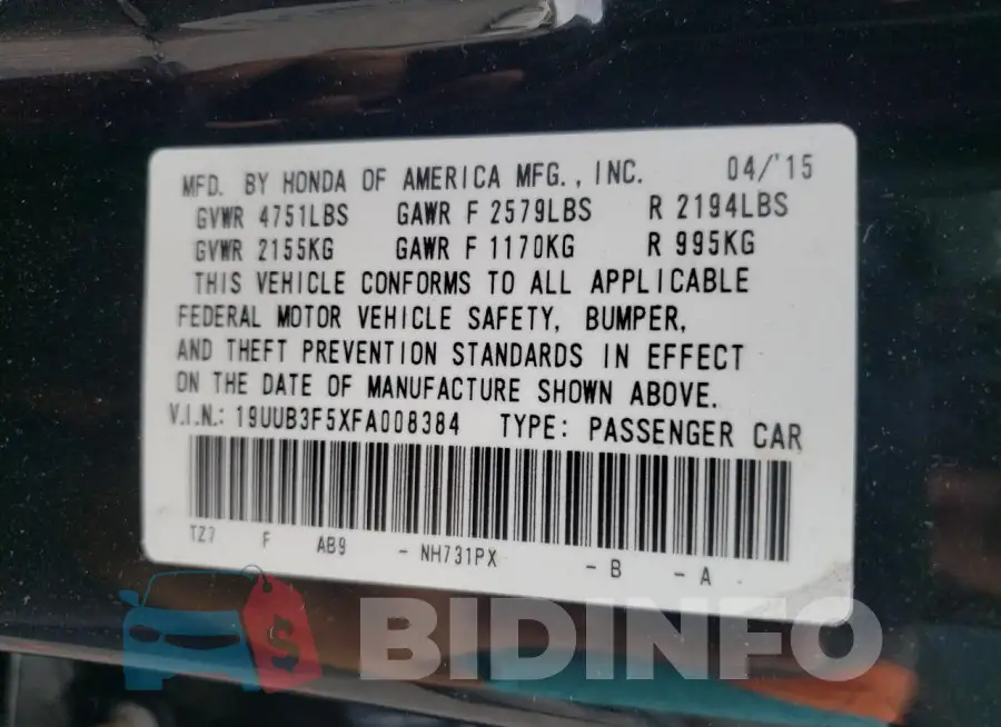 19UUB3F5XFA008384 Photo# 12