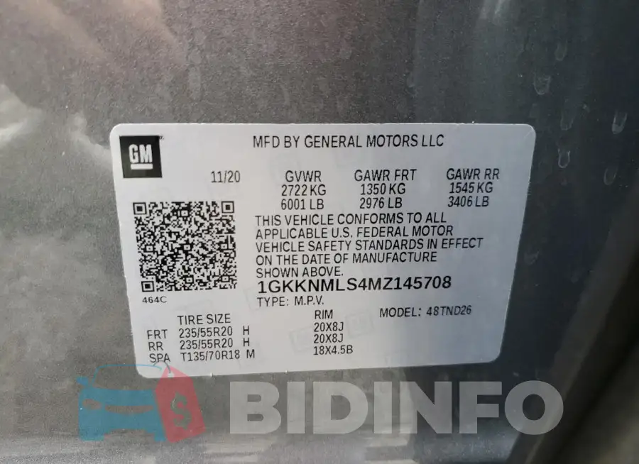 1GKKNMLS4MZ145708 Photo# 13