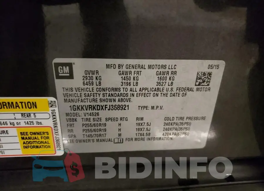 1GKKVRKDXFJ368921 Photo# 13