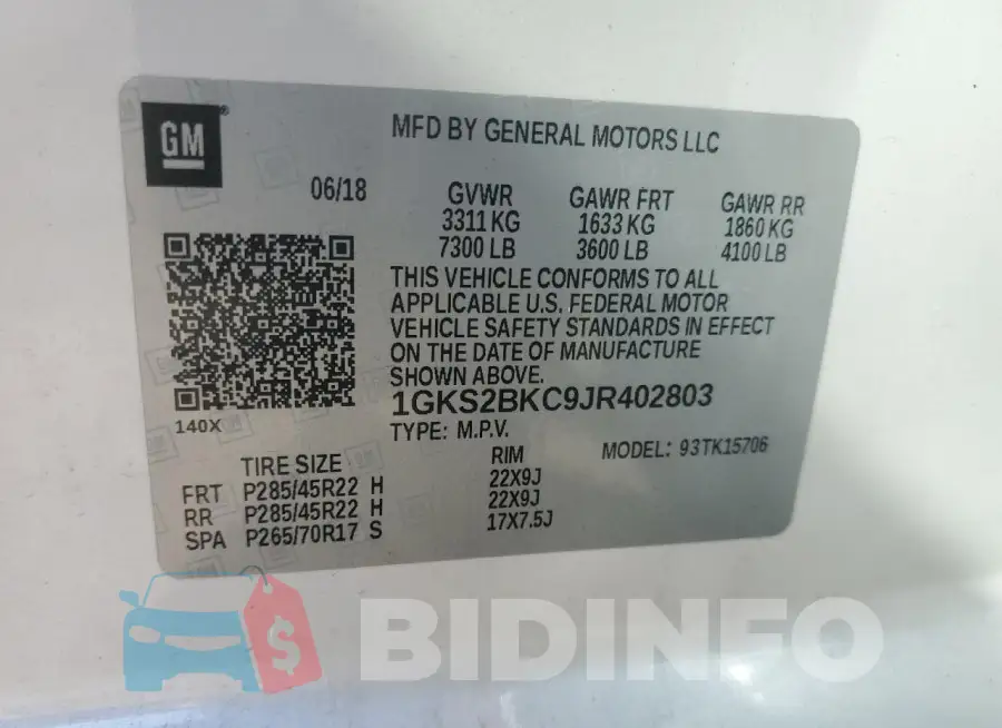 1GKS2BKC9JR402803 Photo# 14