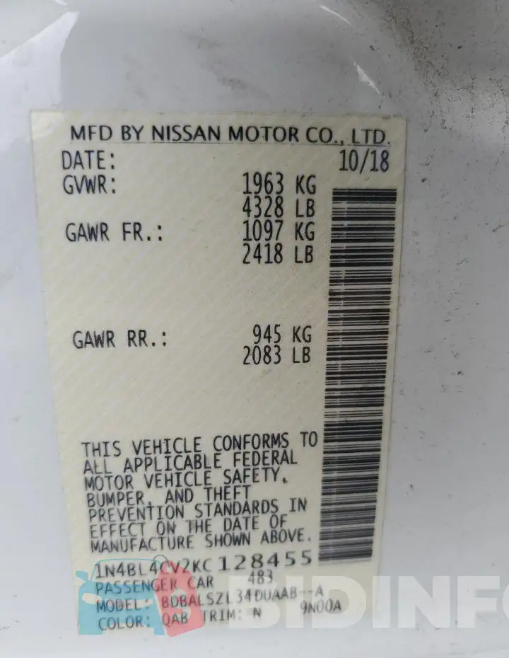 1N4BL4CV2KC128455 Photo# 12