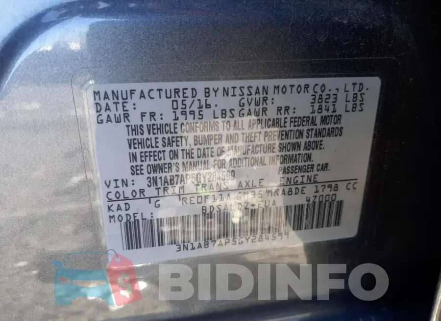 3N1AB7AP5GY284599 Photo# 13