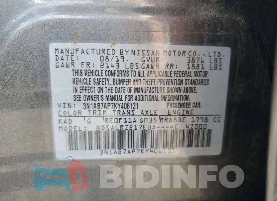 3N1AB7AP7KY406131 Photo# 12