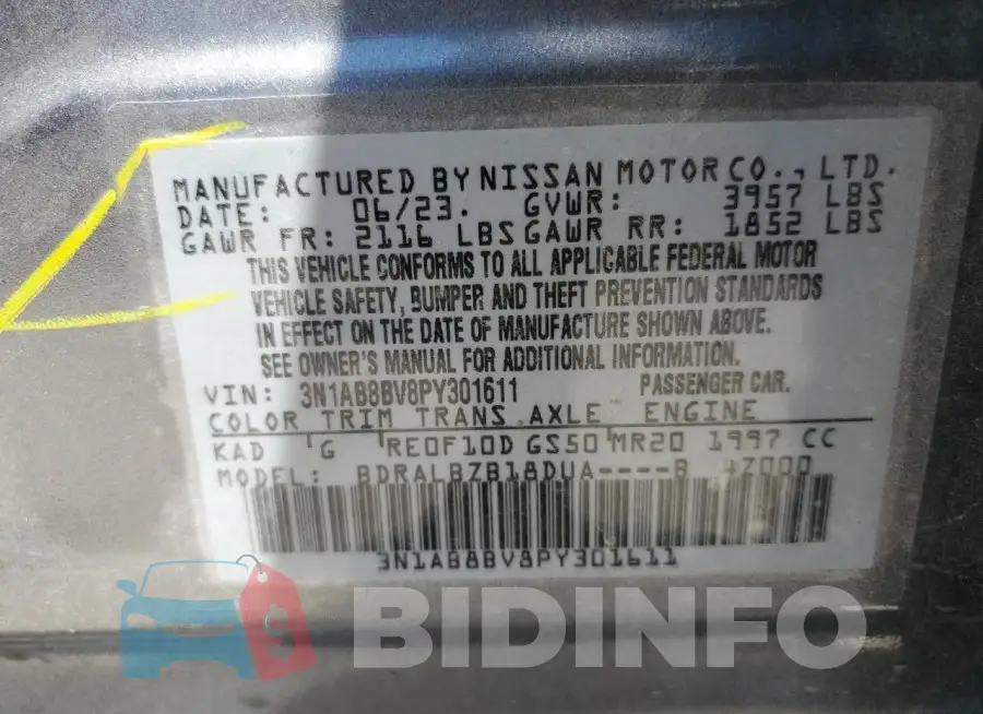 3N1AB8BV8PY301611 Photo# 12