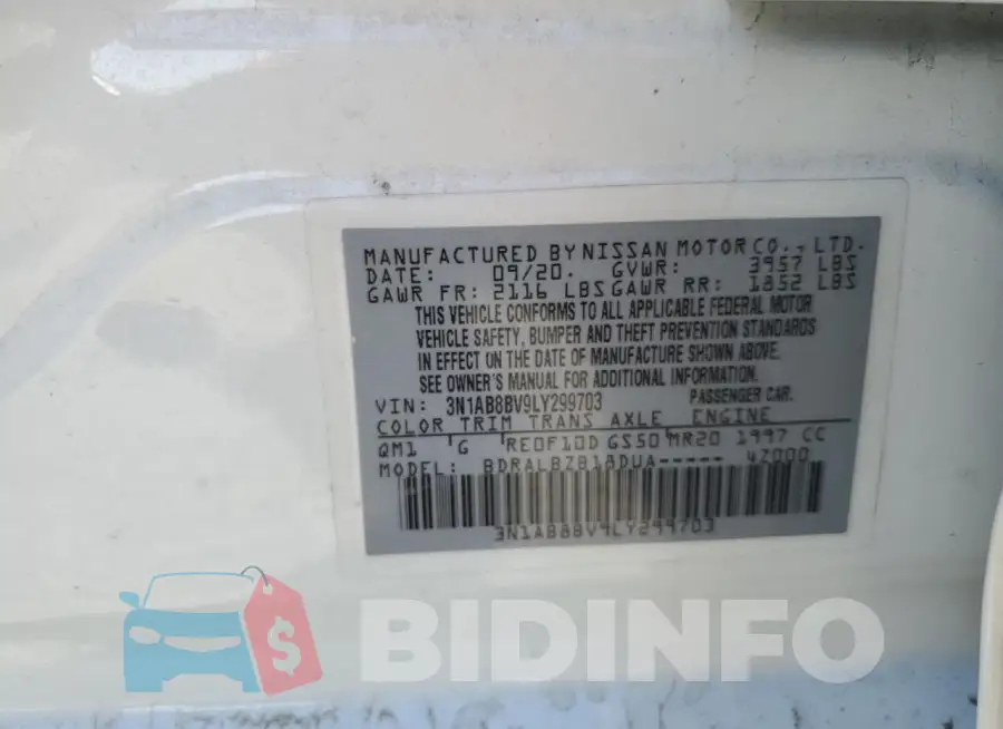 3N1AB8BV9LY299703 Photo# 13