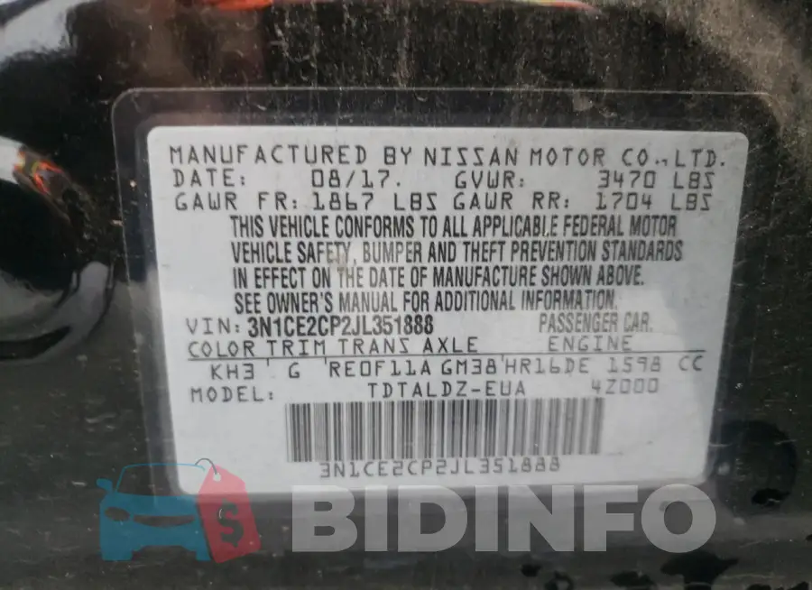 3N1CE2CP2JL351888 Photo# 12