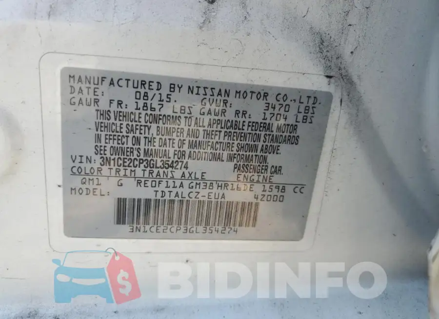 3N1CE2CP3GL354274 Photo# 12