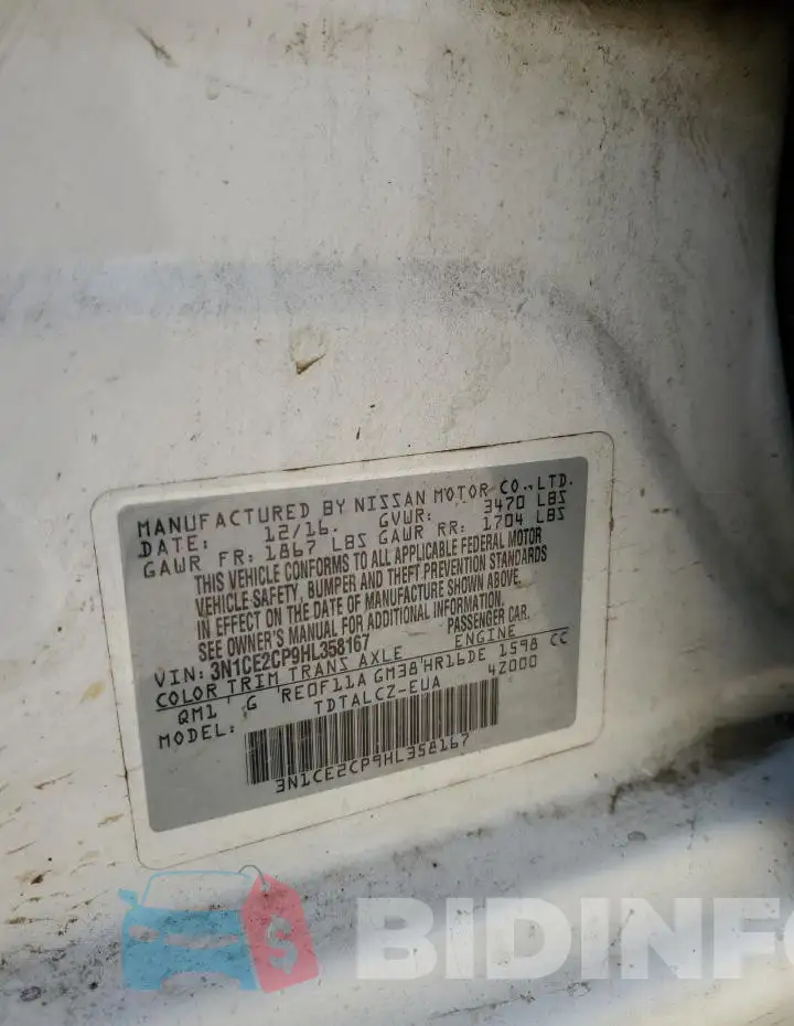 3N1CE2CP9HL358167 Photo# 12