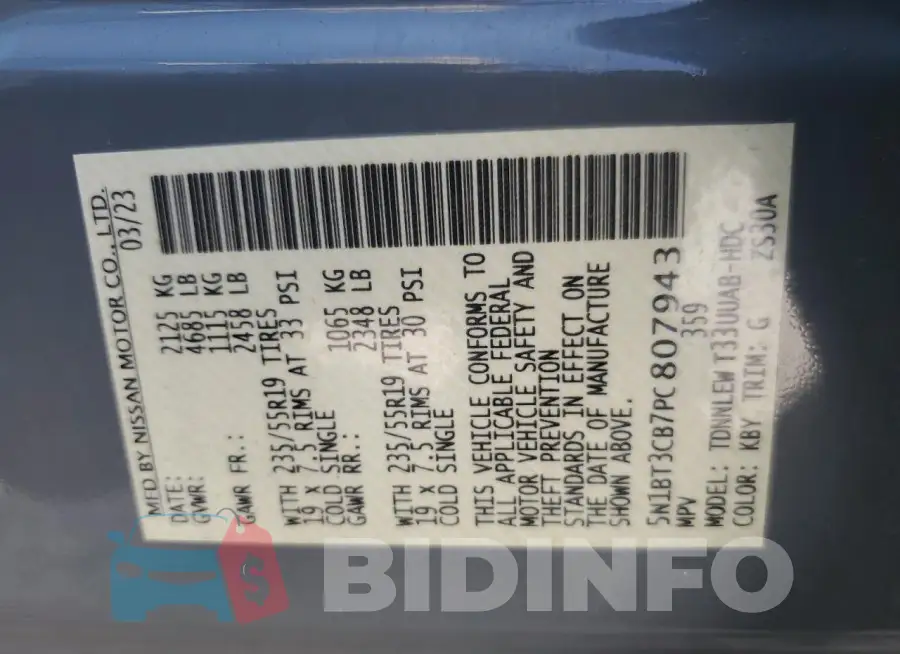 5N1BT3CB7PC807943 Photo# 14
