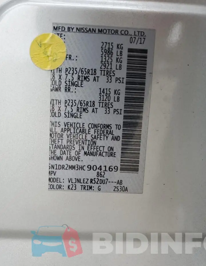 5N1DR2MM3HC904169 Photo# 13
