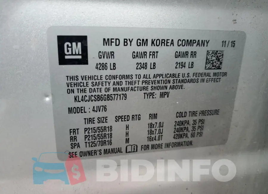 KL4CJCSB6GB577179 Photo# 14
