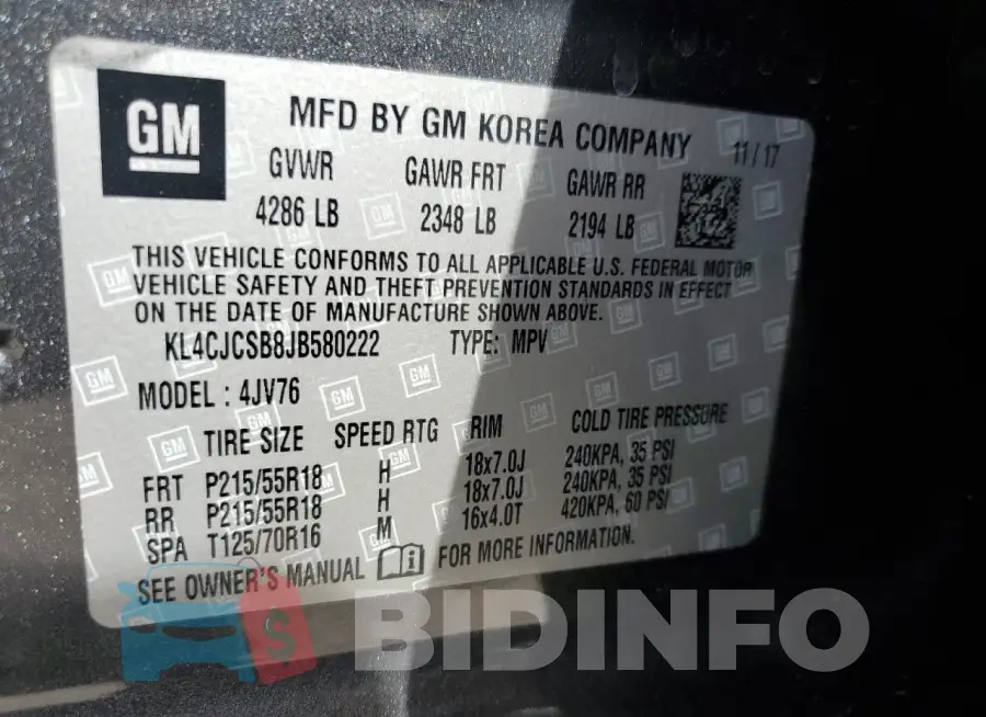 KL4CJCSB8JB580222 Photo# 12