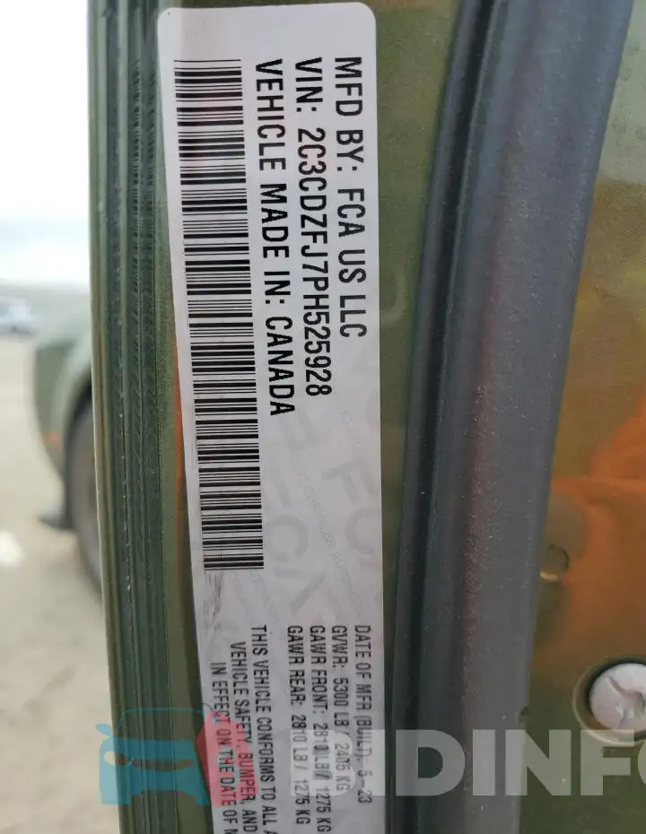 2C3CDZFJ7PH525928 Photo# 12