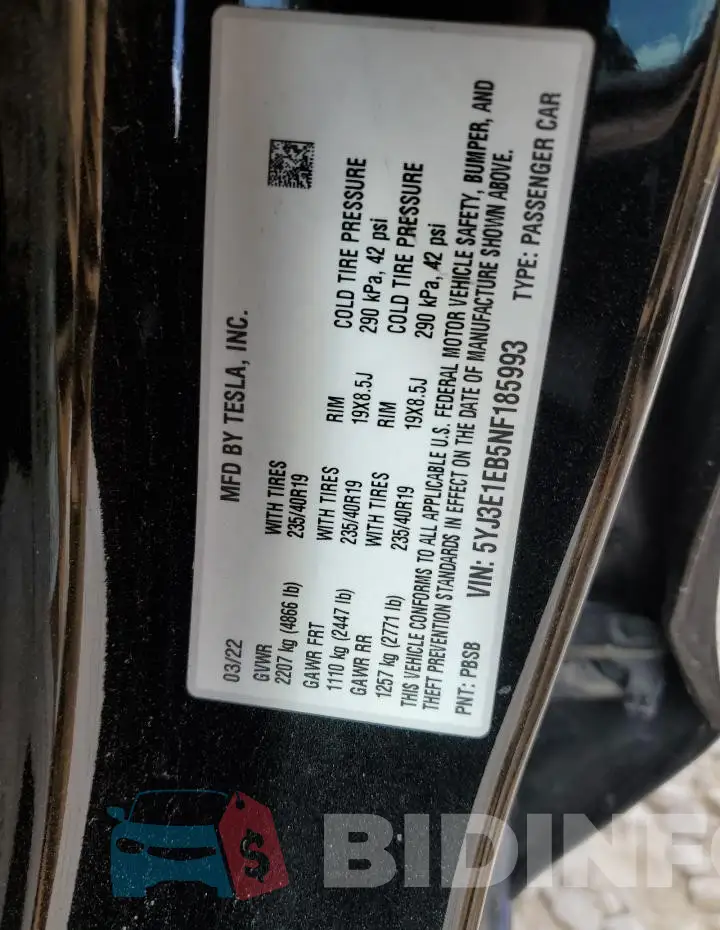 5YJ3E1EB5NF185993 Photo# 13