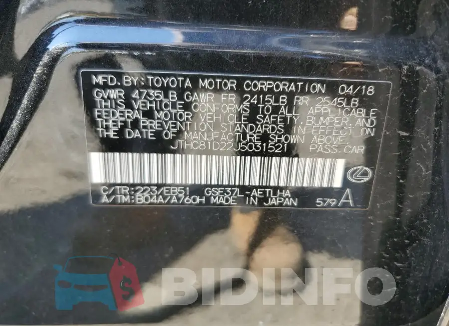 JTHC81D22J5031521 Photo# 12