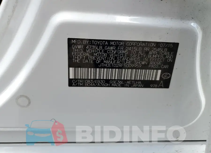 JTHCE1D2XF5009959 Photo# 12