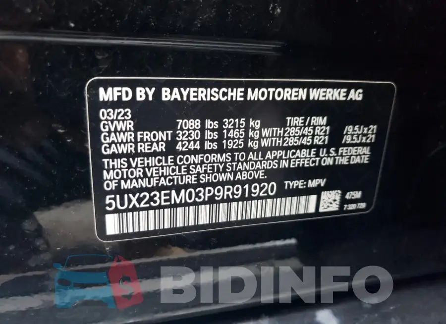 5UX23EM03P9R91920 Photo# 13