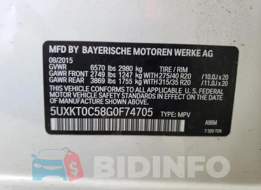 5UXKT0C58G0F74705 Photo# 13