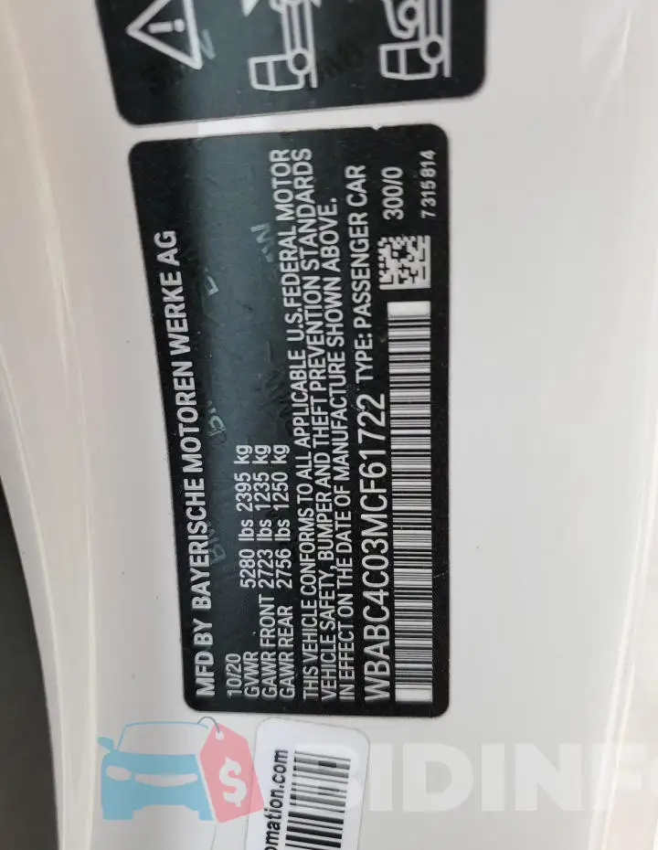 WBABC4C03MCF61722 Photo# 12