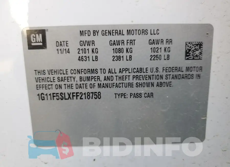 1G11F5SLXFF218758 Photo# 12
