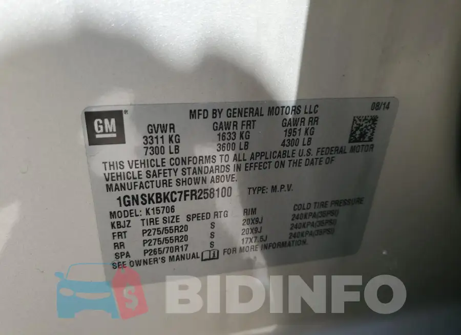 1GNSKBKC7FR258100 Photo# 13