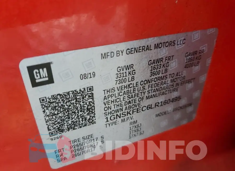1GNSKFEC6LR160495 Photo# 13