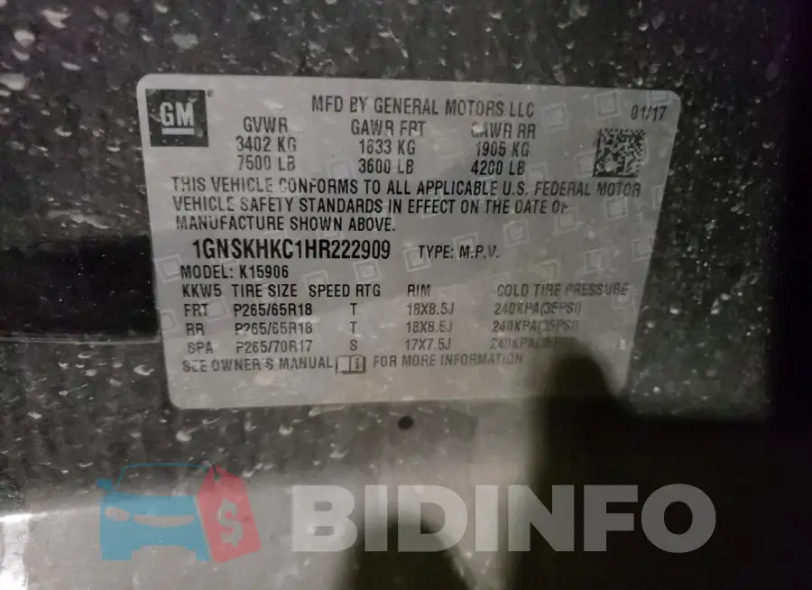1GNSKHKC1HR222909 Photo# 13