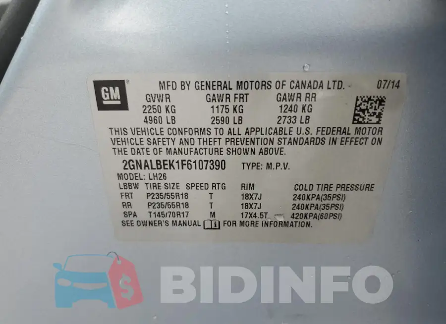 2GNALBEK1F6107390 Photo# 12