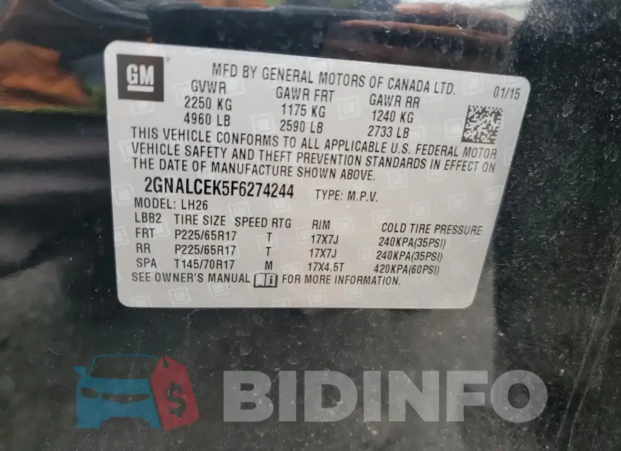 2GNALCEK5F6274244 Photo# 13