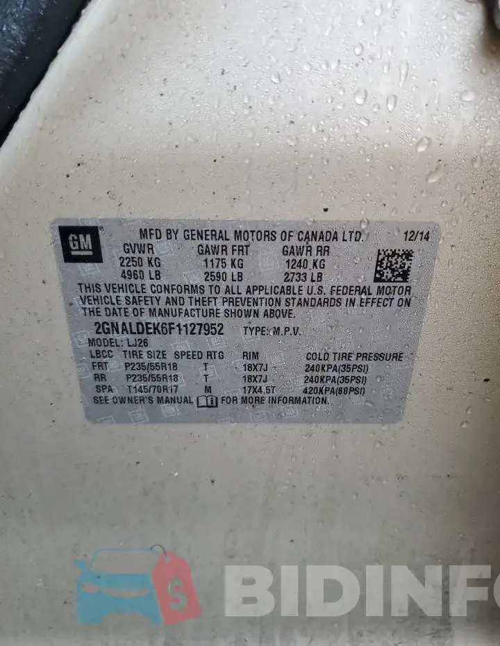 2GNALDEK6F1127952 Photo# 13