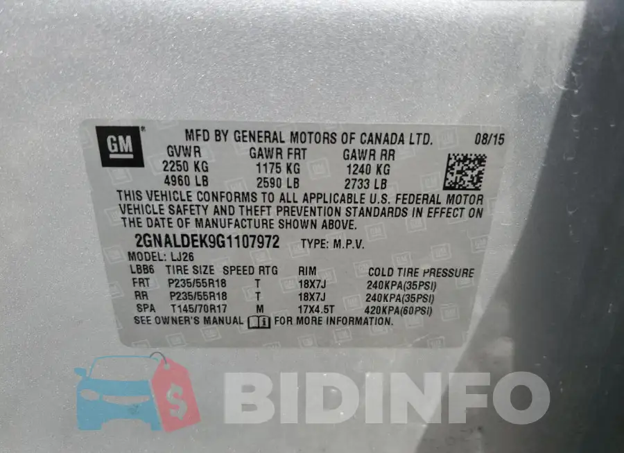 2GNALDEK9G1107972 Photo# 13