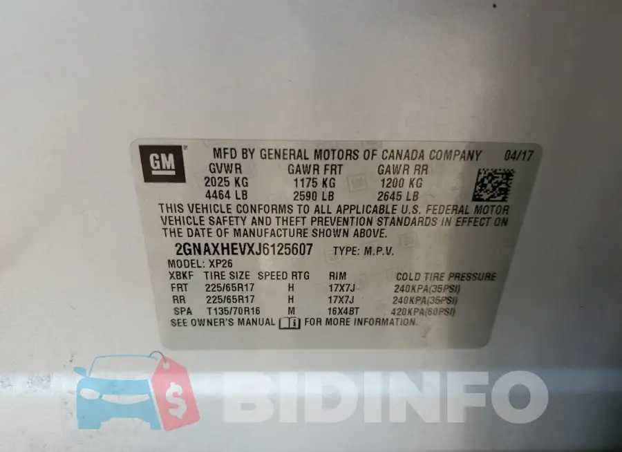 2GNAXHEVXJ6125607 Photo# 13