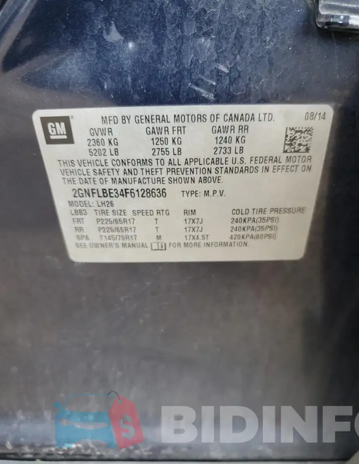 2GNFLBE34F6128636 Photo# 13