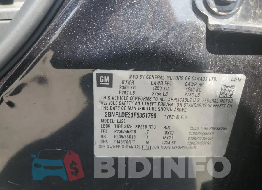 2GNFLDE33F6351780 Photo# 12