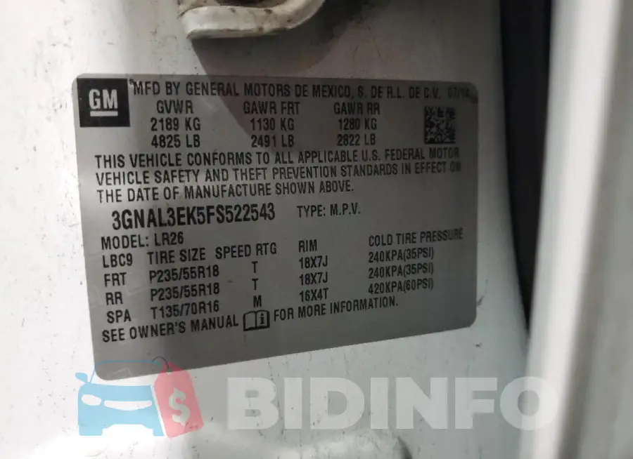 3GNAL3EK5FS522543 Photo# 13