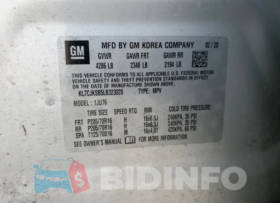 KL7CJKSB5LB323020 Photo# 12