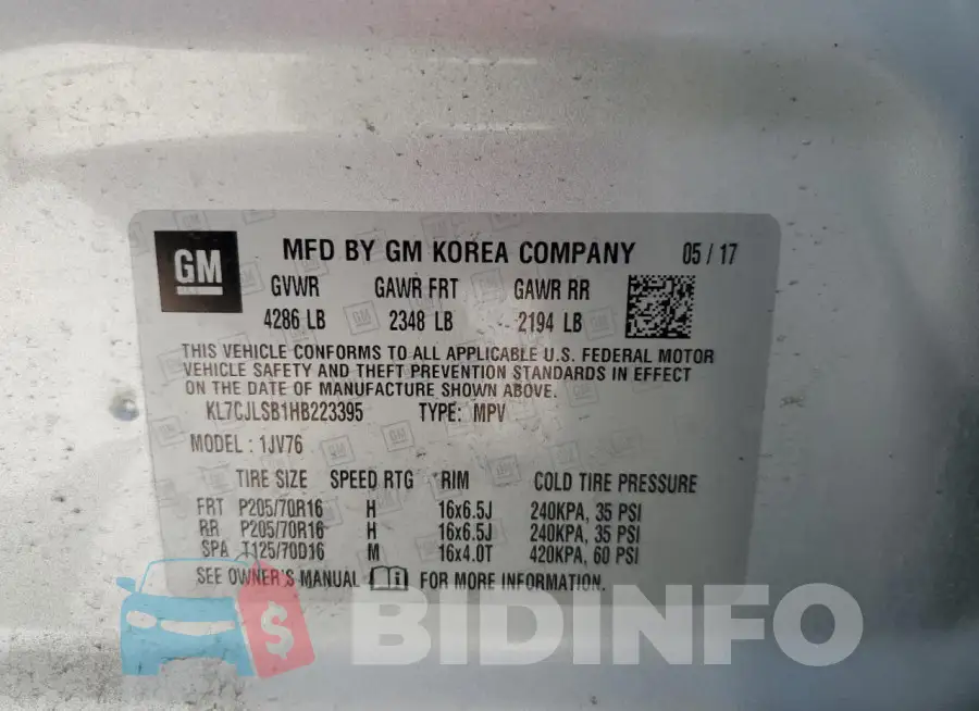 KL7CJLSB1HB223395 Photo# 13
