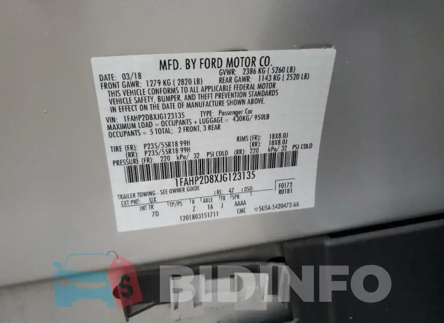 1FAHP2D8XJG123135 Photo# 13